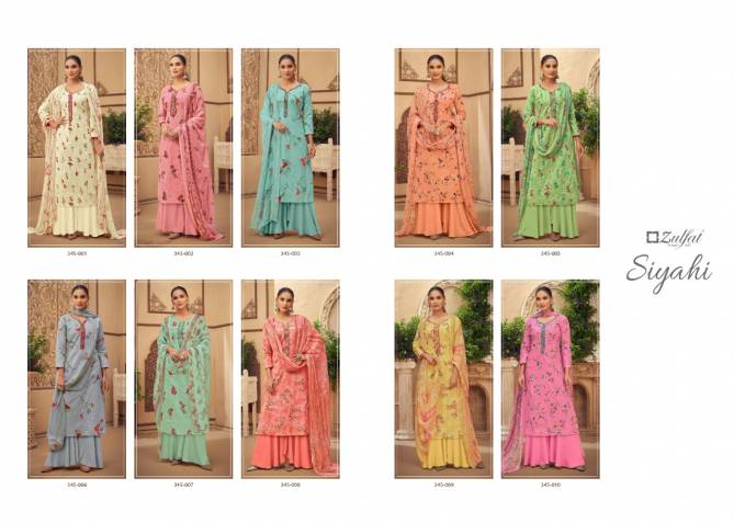 Zulfat Siyahi 3 Latest Fancy Designer Festive Wear Pure Cotton Digital Style Print with Fancy Embroider work Designer Dress Material Collection
